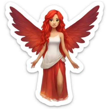 big wings, fire, Beautiful, fairy, red, long hair sticker
