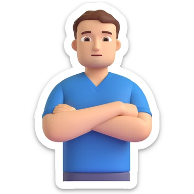 a man thinking with arms crossed, looking up, 3D style sticker