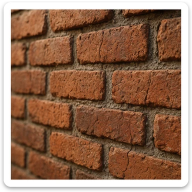 photorealistic close-up of a brick wall, detailed red and brown bricks, rough texture, visible mortar, natural lighting, slight weathering, cracks, shallow depth of field sticker