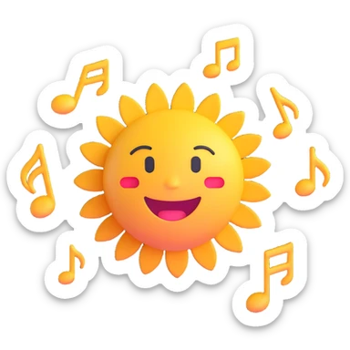 Add floating musical notes around the sun DJ in 3D emoji style with no background. sticker