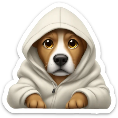 dog wearing a hoodie laying in bed sticker