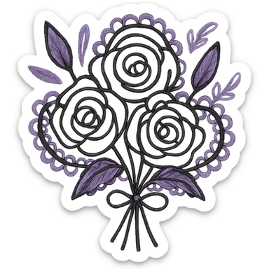 gothic bouquet, sketchy, whimsical, gothic lace accents, black and purple sticker