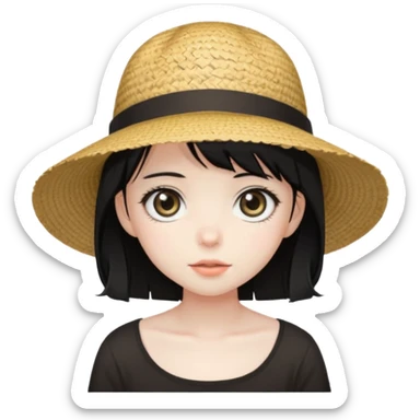 straw hat, black hair, anime style sticker