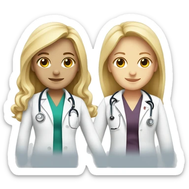 Two female doctors with long blonde hair holding hands sticker