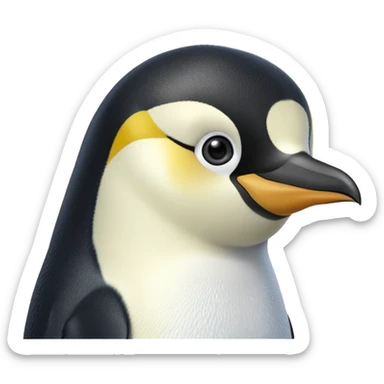 cinematic-adult-emperor-penguin-portrait-emoji,-head-tilted-playfully-and-inquisitively,-with-glossy,-pristine-plumage,-sparkling-eyes-filled-with-curiosity,-simplified-yet-irresistibly-adorable-features, black, large black eyes face sticker