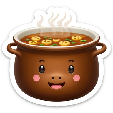 beef stock in a ceramic bowl, brown broth, no extra items, emoji style sticker