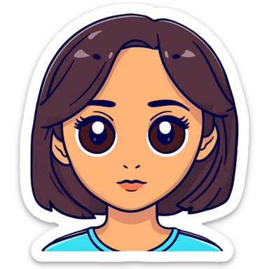 woman face with big eyes, medium skin tone, and dark hair sticker