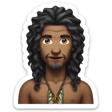 A modern witchdoctor, a male pointed ears with long black curly hair. sticker