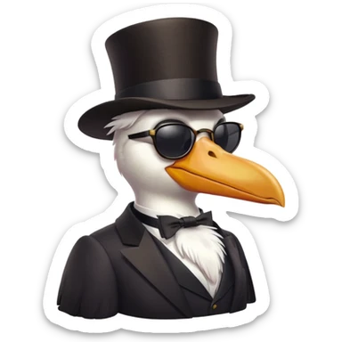 pelican with poise, wearing sunglasses and formal top hat sticker