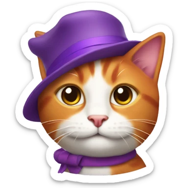 Red and  whiwhite cat on the mat with purple hat sticker