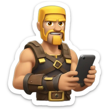 a man playing clash of clans on his phone sticker