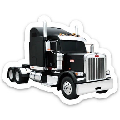 Peterbilt 389 black with red frame with flat top and slash cut exhaust stacks and dual rear tires and flat bumper sticker