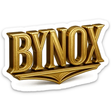 luxury emoji, gold and black, 'BYNOX' text, shiny metallic, 3D, elegant, premium, minimal, powerful, try a new stylish font, no background, for Telegram custom emoji sticker