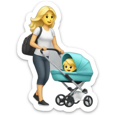 blond-woman-pushing-stroller-with-plant-baby-inside sticker