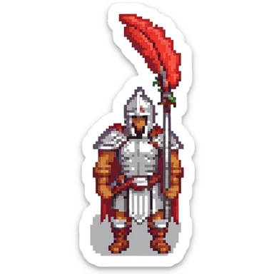a gladiator with a red plume, pixel art style sticker