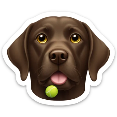 Chocolate lab with a tennis ball sticker