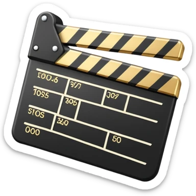 movie slate emoji with gold upper rectangle and white lower rectangle, black diagonal line across front sticker