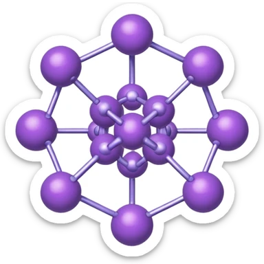 group of purple atoms linked to a central yellow nucleus, white background sticker