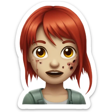 zombie girl with long red hair and bangs sticker