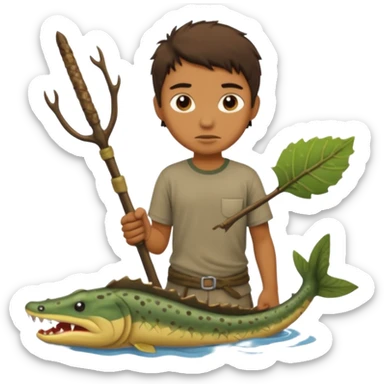 Swamp boy w gar in hand sticker