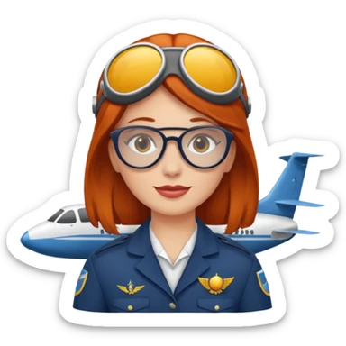 pilote d'avion femme rousse avec lunette de soleil sticker