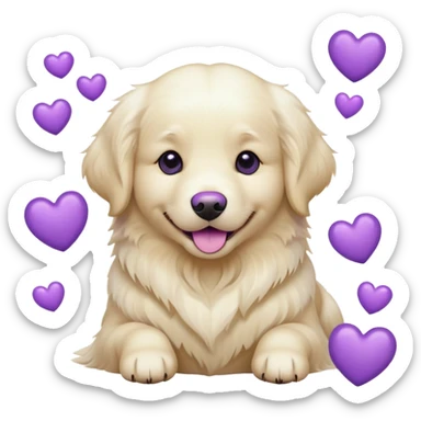 White golden retriever with purple hearts sticker