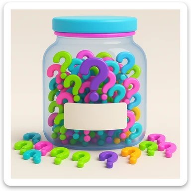 Add a blank label to the front of the jar, keep the neon question marks and 3D emoji style sticker