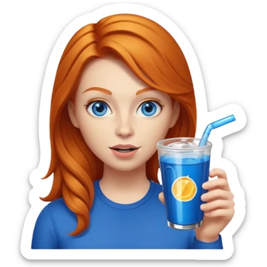 ginger woman sipping energy drink blue eyes sticker