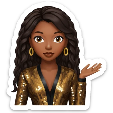 Brandy Norwood with long dark brown hair, dark brown sequin outfit sticker