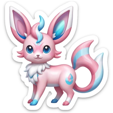 Shiny Exotic Colorful Ethereal Sparkly Sylveon-Flaaffy-Amaura-Aurorus-Fakémon-hybrid-creature (full body)  sticker