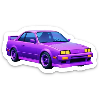 purple japanese car drifting under neon lights, foggy lakeside night, vaporwave colors, long exposure streaks, melancholic wavephonk vibe sticker