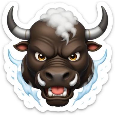 Emoji of an angry black powerful bull with steam coming out of its nose sticker