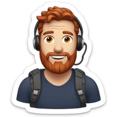a men with brown hair and a red beard and airpods sticker