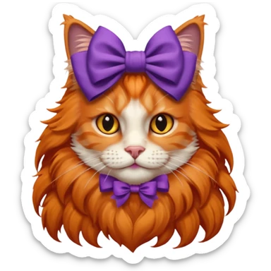 Ginger Mainee-coon with purple bow only on head sticker