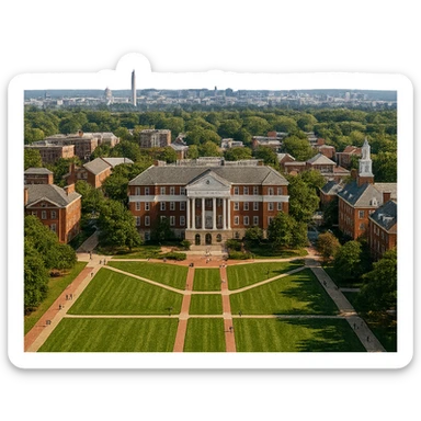 cinematic realistic emoji of College Park, Maryland, city view with University of Maryland campus, Washington DC skyline in the background, lifelike detail, accurate colors, bright daytime, no sky, no clouds sticker