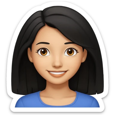 emoji of a light brown skinned female with shoulder length black hair, smiling sticker