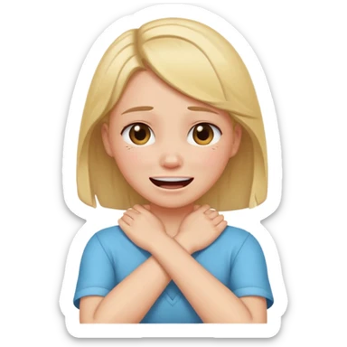 arms crossed holding neck crying laughing girl sticker