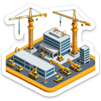 isometric construction site of airport sticker