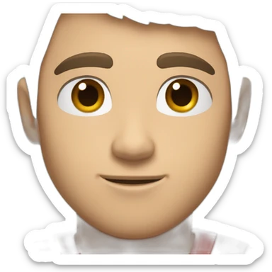 a white male teenager with very short dark hair and brown eyes in a red ferrari jersey sticker