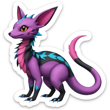 Rare epic aesthetic colorful Salandit-Noibat-Eevee-Genet-species-Fakemon-hybrid-creature, with markings, full body sticker