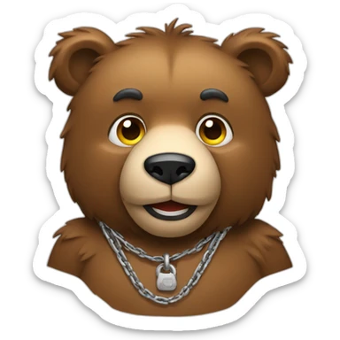 bear wearing a chain 3/4 view sticker