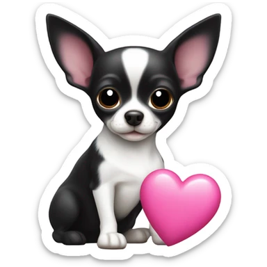 Black and white chihuahua with pink heart sticker