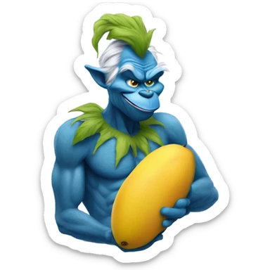 Blue grinch eating mangoes  sticker