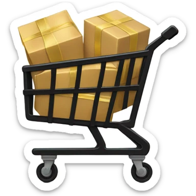 Black shopping cart filled with brown and gold boxes sticker