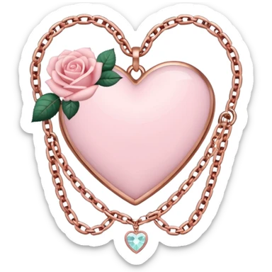 Rose-gold heart shape with chains and crystals and pastel pink roses adorning it sticker