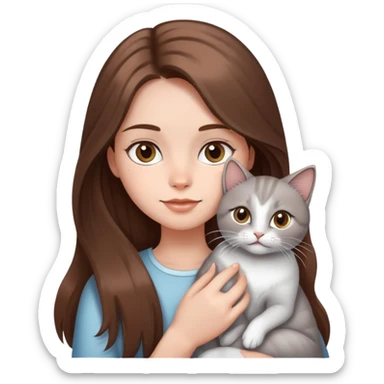 A girl with long brown hair holding a silver-colored cat sticker