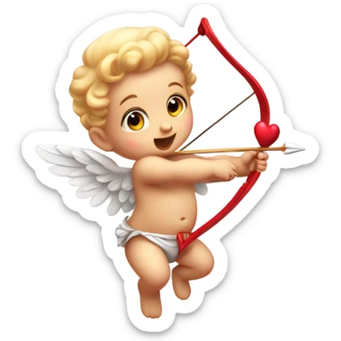 baby cupid with a bow throwing a heart sticker