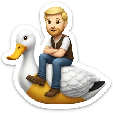 White Man with a short beard riding on the back of a giant duck sticker