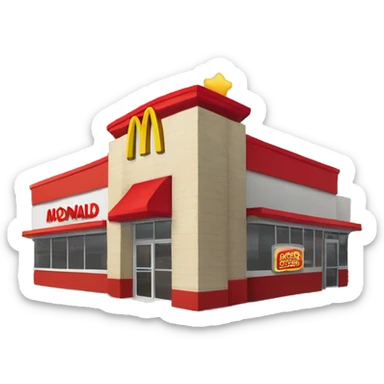 “McDonald’s store with the iconic golden arches, a red and yellow color scheme, and a simple, recognizable design that captures the essence of a fast food restaurant.” sticker