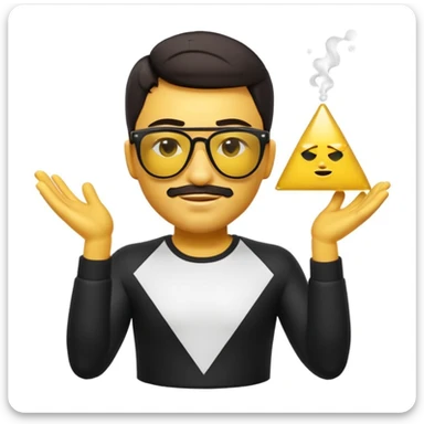 3D apple-style emoji of a stylish man with sunglasses, white t-shirt, black pants, performing Salt Bae pose, sprinkling salt, yellow emoji skin, triangle eyes, confident smirk, white background, soft shadow, glossy look sticker